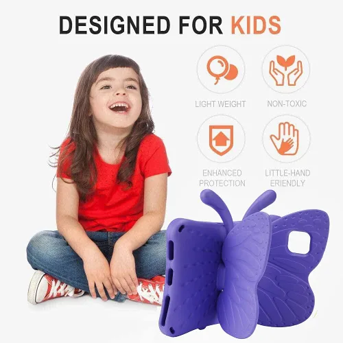 Miniatura 22 de FW Fire 7 - Funda para tablet para niños, Amazon Fire 7 2022, funda de mariposa con luz de atril, EVA, protección contra caídas, resistente, a