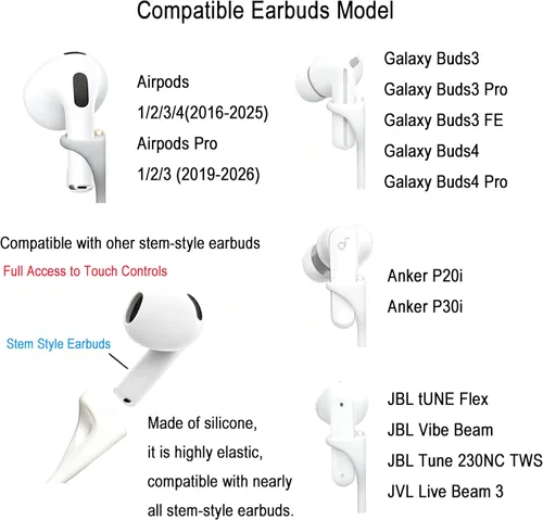 Miniatura 2 de Anti-Lost Strap for AirPods,Magnetic Soft Silicone Sports Lanyard,Neck Cord Rope 2nd (2, White/Black)