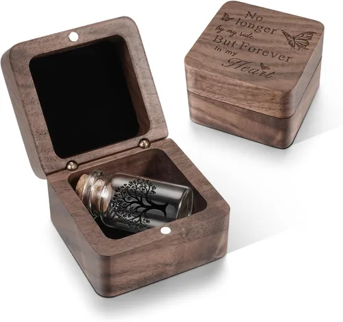 Miniatura 8 de SOITIS Small Urns for Human Ashes Keepsake Stainless Steel Mini Urns for Human Ashes Wooden Box Sharing Tree of Life Ashes Keepsake Cremation Urns