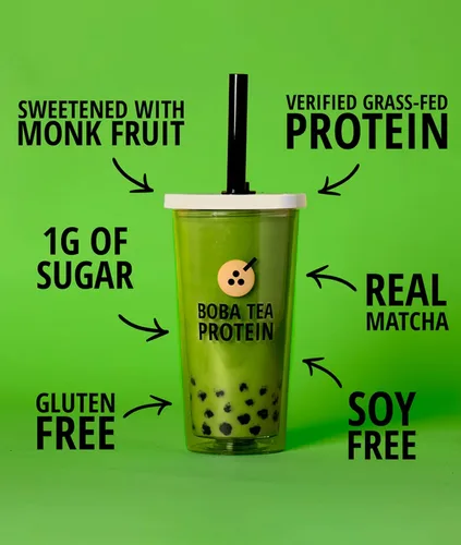 Miniatura 4 de Boba Tea Protein Matcha Latte Polvo aislado de proteína de suero alimentado con pasto de 0.88 oz Bebida de proteína de té de burbujas sin gluten