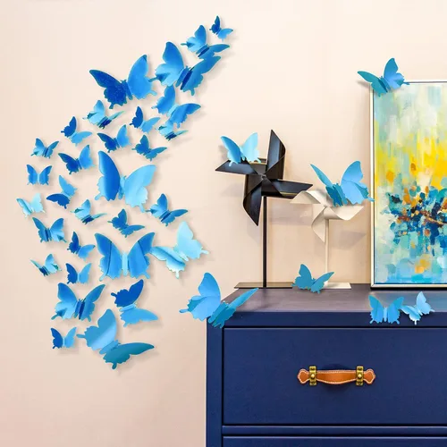Miniatura 5 de 60 calcomanías de mariposa de espejo, decoraciones de mariposa 3D extraíbles de CAYUDEN calcomanías de pared mariposas azules, decoración de pared
