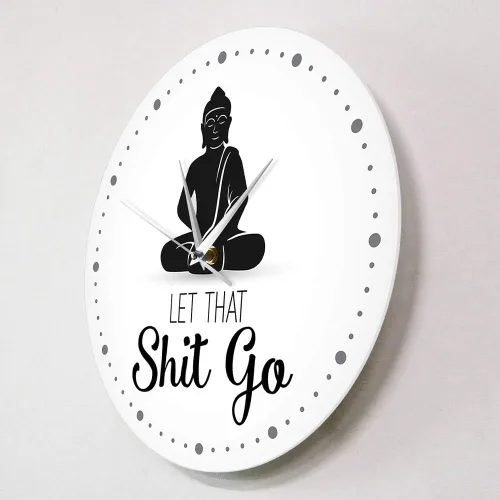 Miniatura 3 de The Geeky Days Let That Shit Go - Reloj de pared con cita divertida de Buda, decoración zen, arte humorístico, silencioso, sin tictac, regalo