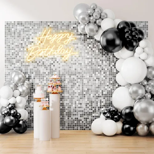 Miniatura 30 de Telón de fondo de pared brillante con lentejuelas cuadradas, color azul bebé, decoración para bodas, aniversarios, cumpleaños, fiestas, 12 paneles