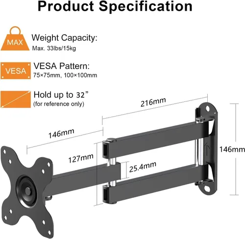 Miniatura 2 de XINLEI (MA1330-2) - Paquete de 2 soportes de pared para TV de 13 a 32 pulgadas, monitor LCD y televisores de plasma, VESA máximo 3.53 x 3.93 pulgadas
