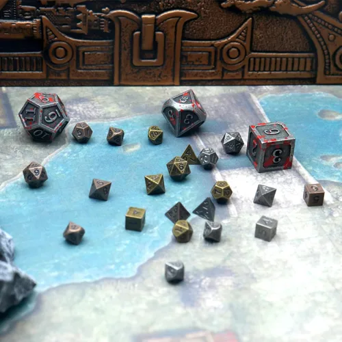 Miniatura 8 de Juego de Dados Haxtec Mini: Pequeño Juego de Dados Metálicos DND con Estuche para Dados Portátil Juego de Dados Metálicos Antiguos de Bronce