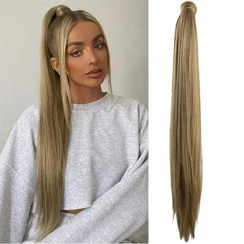 Miniatura 41 de SEIKEA Extensión de cola de caballo con clip alrededor del cabello lacio para mujer (12 pulgadas, negro)