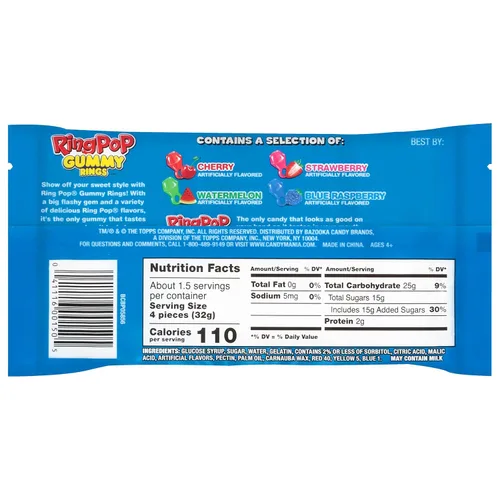 Miniatura 2 de Ring Pop Anillos de gomitas – 16 paquetes individuales surtidos de sabores de caramelo de gomitas (bolsa de 1.7 onzas) – Caramelos divertidos