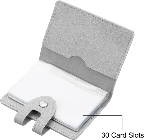 Miniatura 3 de PATIKIL Soporte para tarjetas de crédito, 1 paquete de cartera delgada de cuero, organizador de almacenamiento de tarjetas de visita con 30 ranuras