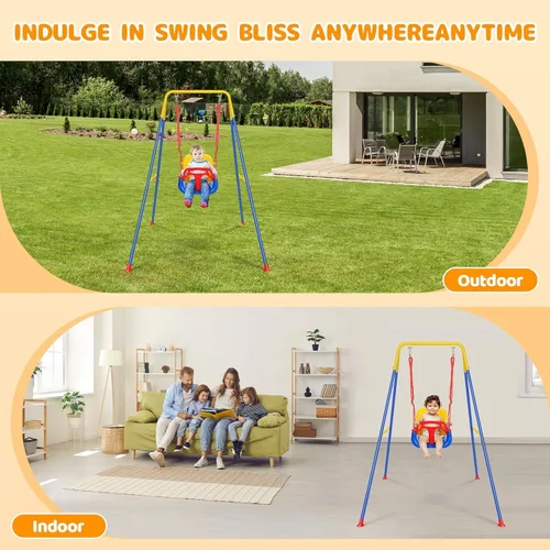 Miniatura 6 de Columpio 3 en 1 para niños pequeños con marco, para interiores y exteriores, columpio para bebé con cinturón de seguridad para uso en interiores