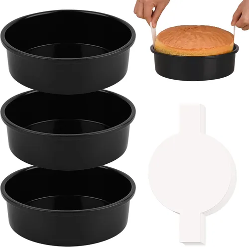 HUAKENER Molde para pasteles de 6 pulgadas, juego de 3 moldes redondos para pasteles con 100 piezas de papel pergamino, moldes antiadherentes para
