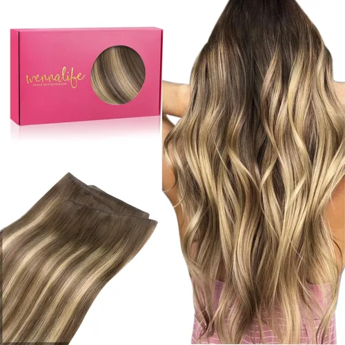 Miniatura 71 de WENNALIFE Extensiones de cabello humano real, 20 pulgadas, 3.53 onzas, color marrón chocolate, trama, cabello Remy atado a mano, extensiones
