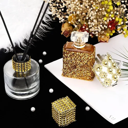 Miniatura 2 de WILLBOND 3 rollos de 3 yardas de cinta de diamantes de imitación de cristal brillante, 3 estilos, cintas de diamantes dorados, malla de flores