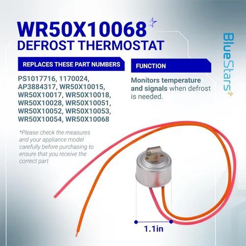 Miniatura 3 de BlueStars Calentador de descongelación para refrigerador WR51X10055, sensor de temperatura WR55X10025 y reemplazo del termostato de descongelación