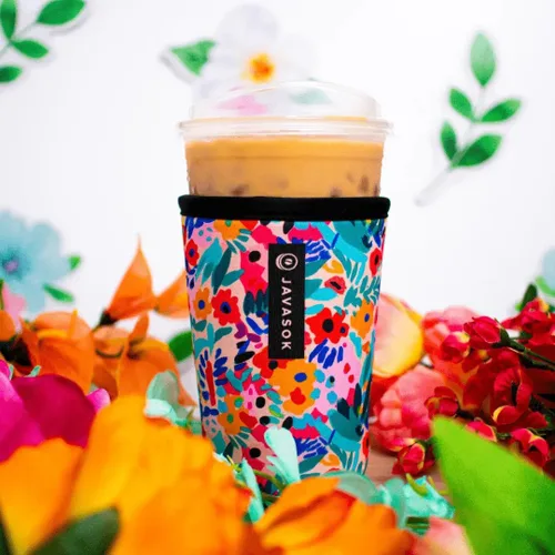 Miniatura 2 de Sok It JavaSok Funda aislante de neopreno para tazas de café helado y soda fría (Floral abstracto, Pequeño: 16-20oz)