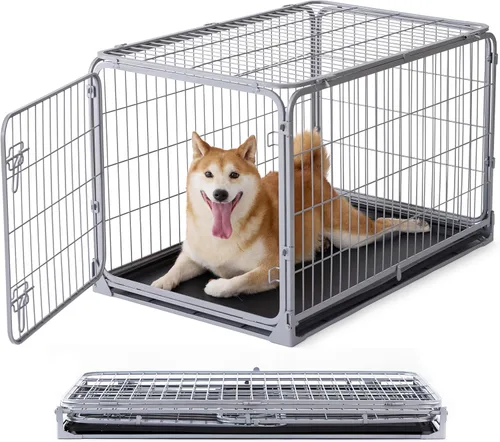ZOMISIA Jaula plegable para perros medianos, 36 pulgadas, a prueba de escapes, de metal, con doble puerta, fácil montaje, jaula plegable para perros