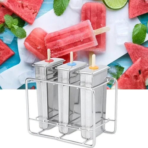 Miniatura 4 de 3 moldes de paletas de acero inoxidable, máquina de paletas de hielo con soporte de acero inoxidable, 55 varillas, 10 bolsas de almacenamiento, kit
