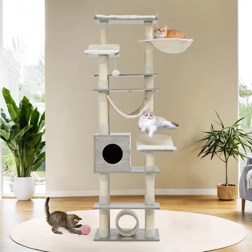 Miniatura 2 de GarveeHome Árbol de gato de 67 pulgadas para gatos grandes, cuenta con poste rascador, condominio para gatos, plataformas, túnel, hamaca, estación
