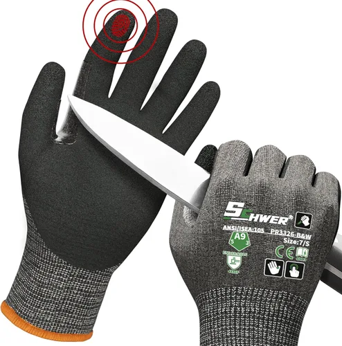 Schwer ProGuard PR3326 - Guantes de trabajo resistentes a cortes de más alto nivel para protección extrema, guantes de corte ANSI A9 con pulgar Negro