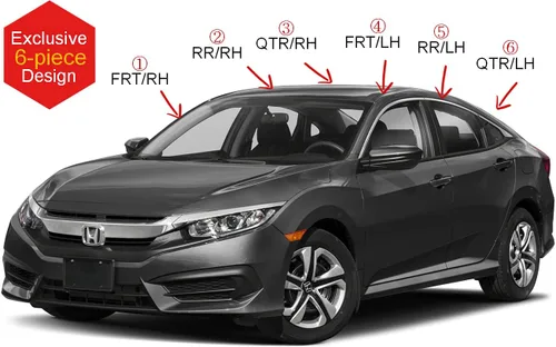 Miniatura 3 de AUTOCLOVER - Juego de 6 protectores de lluvia con cinta adhesiva para Honda Civic Sedan 4dr 2016 2017 2018 2019 2020 2021 / deflectores de ventana