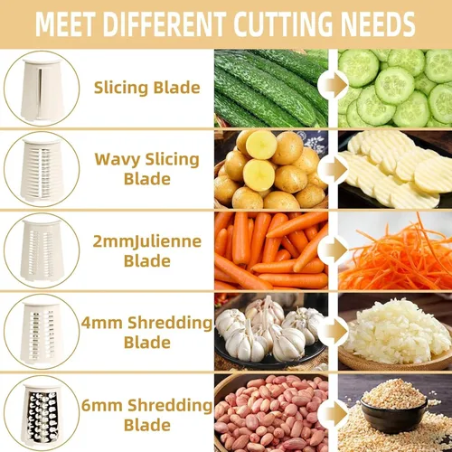 Miniatura 4 de Rallador rotativo de queso con asa, triturador de verduras con 5 cuchillas reemplazables y base de succión fuerte, rebanador redondo de alimentos