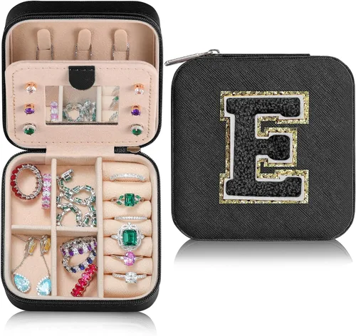 Joyero pequeño para niñas, joyero con inicial de viaje para niñas Caja organizadora de joyas pequeña Joyero de viaje organizador de joyero Mini