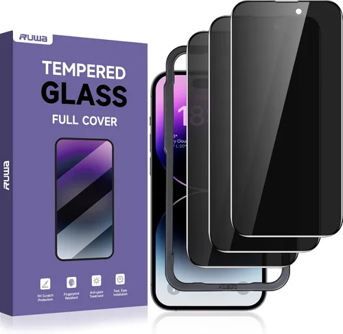 Miniatura 14 de Protector de pantalla de privacidad Ruwa para iPhone 14 Pro Max [Pack de 3] [17 cm] Película de vidrio templado para pantalla con marco
