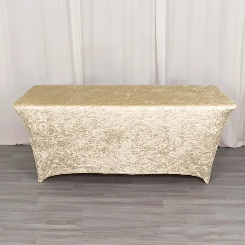 Miniatura 2 de Efavormart Cubierta de Mesa Rectangular Ajustada Elástica de Terciopelo Aplastado Beige de 6 pies