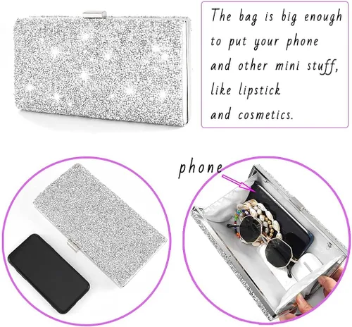 Miniatura 5 de ELABEST Glitter Evening Clutch Bag Rhinestone Two Side Handbag Crossbody Shoulder Purse Wedding Party for Women and Girls