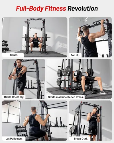 Miniatura 8 de Mikolo M4 2.0 Standard/Ultra/Elite Smith Machine, estante para sentadillas de 2200 libras con sistema LAT-Pull Down y máquina cruzada de cables