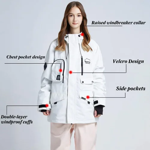 Miniatura 5 de Chaqueta de esquí para mujer, impermeable, chaqueta de nieve para invierno, resistente al viento, chaqueta de snowboard con capucha
