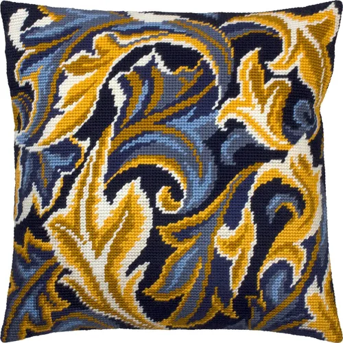 Kit de punto de cruz estampado floral para adultos y principiantes - Acanthus de William Morris de 16 × 16 pulgadas con diseño impreso claro y