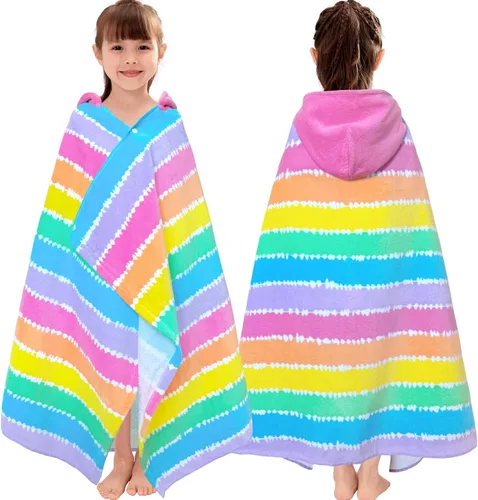 Miniatura 35 de VOOVA & MOVAS Toalla de playa con capucha para niños de 3 a 8 años, 30 x 50 pulgadas, suave, gruesa, grande, 100% algodón, absorbente para playa