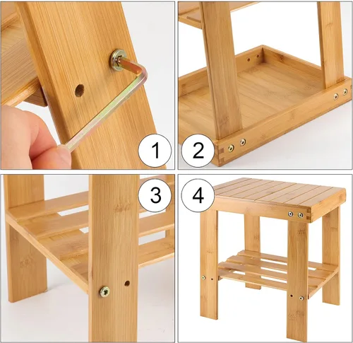 Miniatura 3 de HOIGON Paquete de 2 taburetes de ducha de bambú de 13 pulgadas, taburete de madera con carcasa de almacenamiento, taburetes antideslizantes