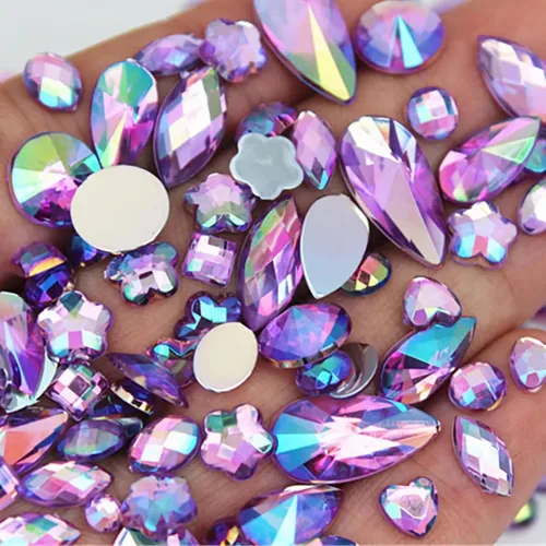 Miniatura 11 de 1000 gemas de cristal AB de diamantes de imitación coloridos, joyas de piedras preciosas acrílicas con parte trasera plana, manualidades para 00