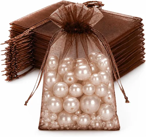 Miniatura 20 de Joycraft 50 bolsas de organza, bolsas de tul transpirables doradas de 4 x 6 pulgadas con cordón, bolsa de malla transparente para recuerdos de boda