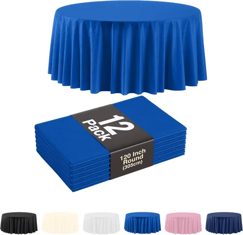 Miniatura 10 de Party Solids Paquete de 6, manteles de plástico color negro, mantel redondo desechable de 120 pulgadas para fiestas, mantel redondo, manteles