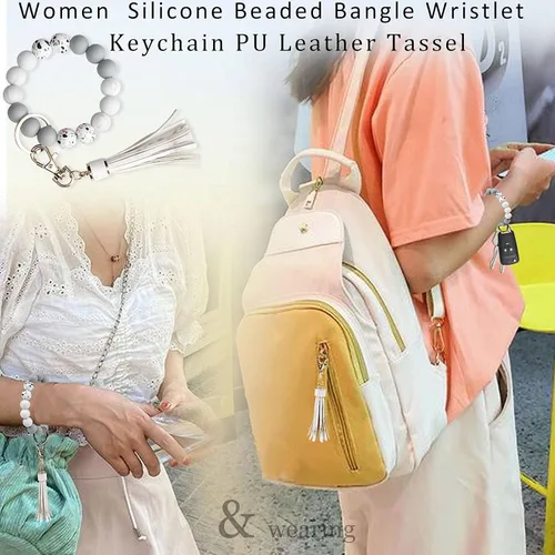 Miniatura 6 de BIHRTC Pulserallavero para enganchar las llaves del automóvil, brazalete con cuentas de silicona para mujer