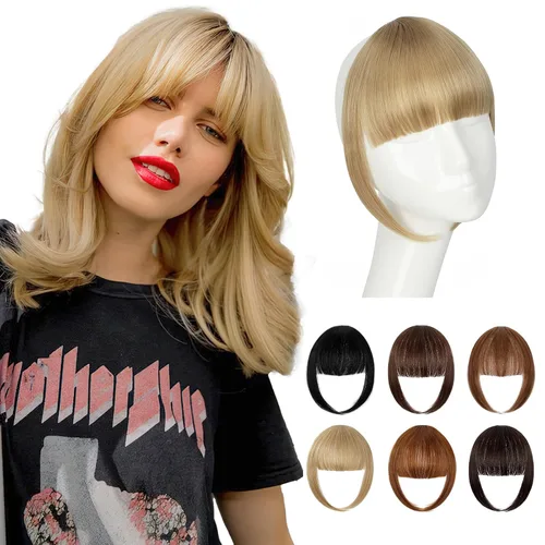 Miniatura 20 de Bangs Hair Clip in Bangs, French Ash Blonde Fake Bangs Hair Clip on Bangs for Women Fringe with Temples Hairpieces Faux Bangs for Daily Wear