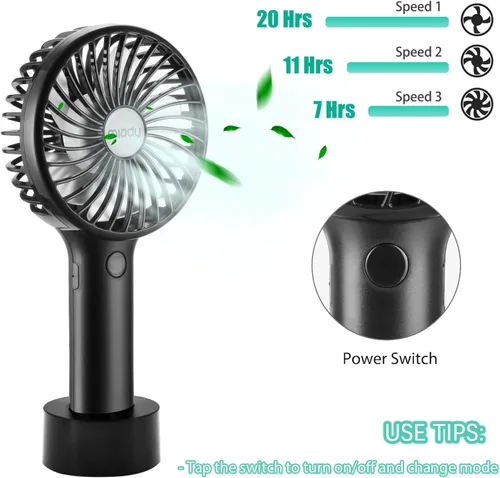 Miniatura 2 de Miady Paquete de 2 ventiladores portátiles mejorados de 5000mAh, ventilador de mano mini USB de 3 velocidades, viento fuerte, tiempo