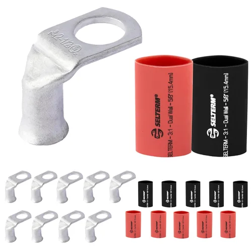 Miniatura 107 de SELTERM 5 piezas terminales de cable de cobre estañado 1/0 AWG perno de 1/2", extremos de cable de batería, terminales de anillo, conectores
