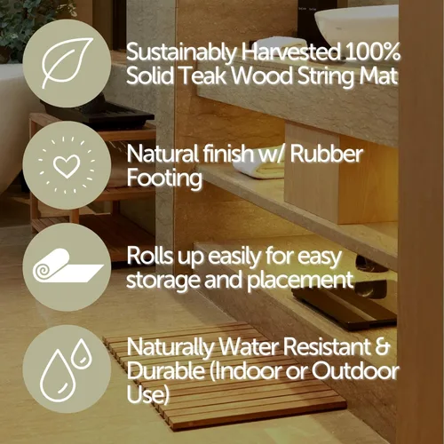 Miniatura 8 de Alfombrilla de baño y ducha de estilo nórdico en teca - Uso en interiores y exteriores - Plataforma de madera antideslizante para sauna, piscina