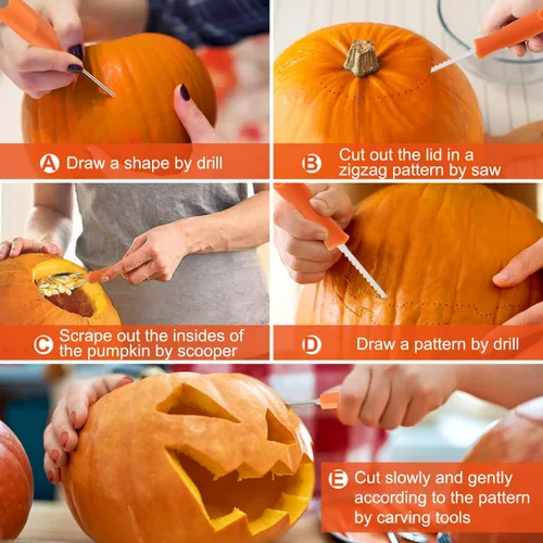 Miniatura 2 de CHRYZTAL Kit de tallado de calabaza para Halloween, 13 piezas, juego profesional de tallado resistente, acero inoxidable de doble cara, kit