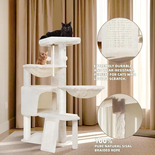Miniatura 5 de Wang Xin Árbol para Gatos de Tres Capas con Casita para Gatos, Almohadilla para Rascar y Dos Hamacas, Beige