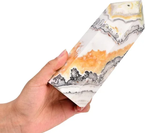 Miniatura 25 de AMOYSTONE Varita de obelisco hexagonal septario natural, torre de cristal curativo, 6 caras, pulida de 1.7 a 2 libras para reiki, chakra, regalos