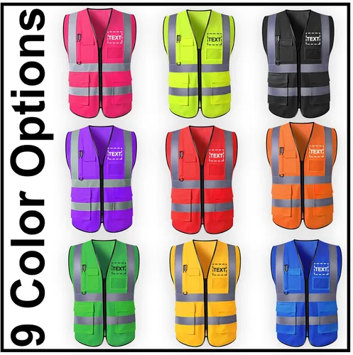 Miniatura 2 de Chaleco de seguridad personalizado para hombre, chaleco personalizado de alta visibilidad, ropa de trabajo con tira reflectante, 5 bolsillos Azul