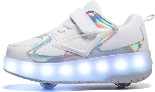 Zapatos para niños con ruedas - 4 en 1 Zapatos con ruedas iluminados con luces LED recargables por USB para regalos de Navidad y escuela