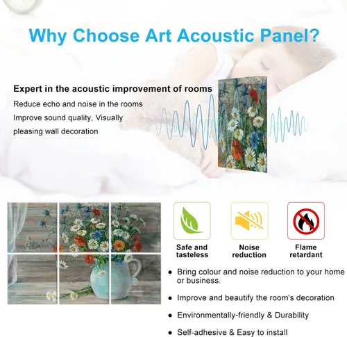Miniatura 7 de JBER Paneles acústicos artísticos decorativos, paquete de 6 paneles acústicos artísticos para decoración de pared con autoadhesivo, adecuados