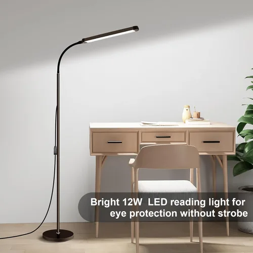 Miniatura 2 de Moderna lámpara de pie LED para leer en negro, brillante luz de pie regulable de 12 W con cuello de ganso ajustable, 3 temperaturas