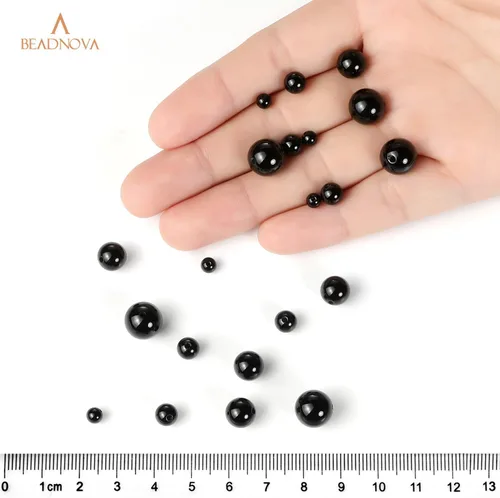 Miniatura 4 de Cuentas de ónix negro BEADNOVA con cuentas de cristal natural, piedras preciosas, redondas, sueltas, curativas de energía con cordón elástico de 01)