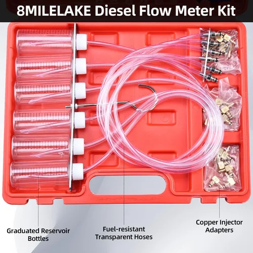 Miniatura 7 de 8MILELAKE Kit de herramientas de prueba de adaptador de carril común del cilindro de diagnóstico de flujo del inyector diesel (rojo)